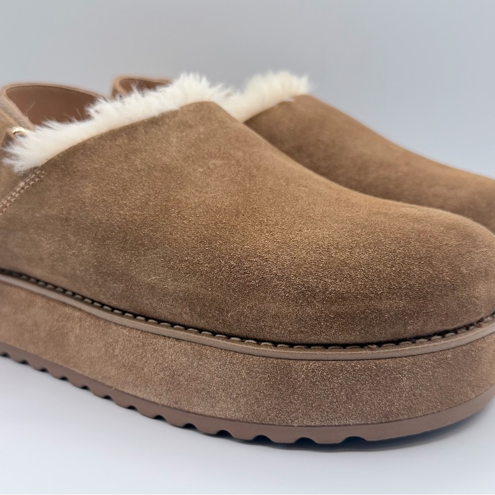 Steve Madden “Mellow-F” cognac suede clogs